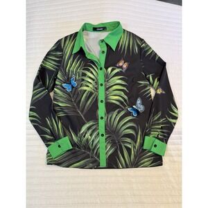 Kosmios Women's Collard Long Sleeve Butterfly Blouse With 3d Butterflies Size S‎